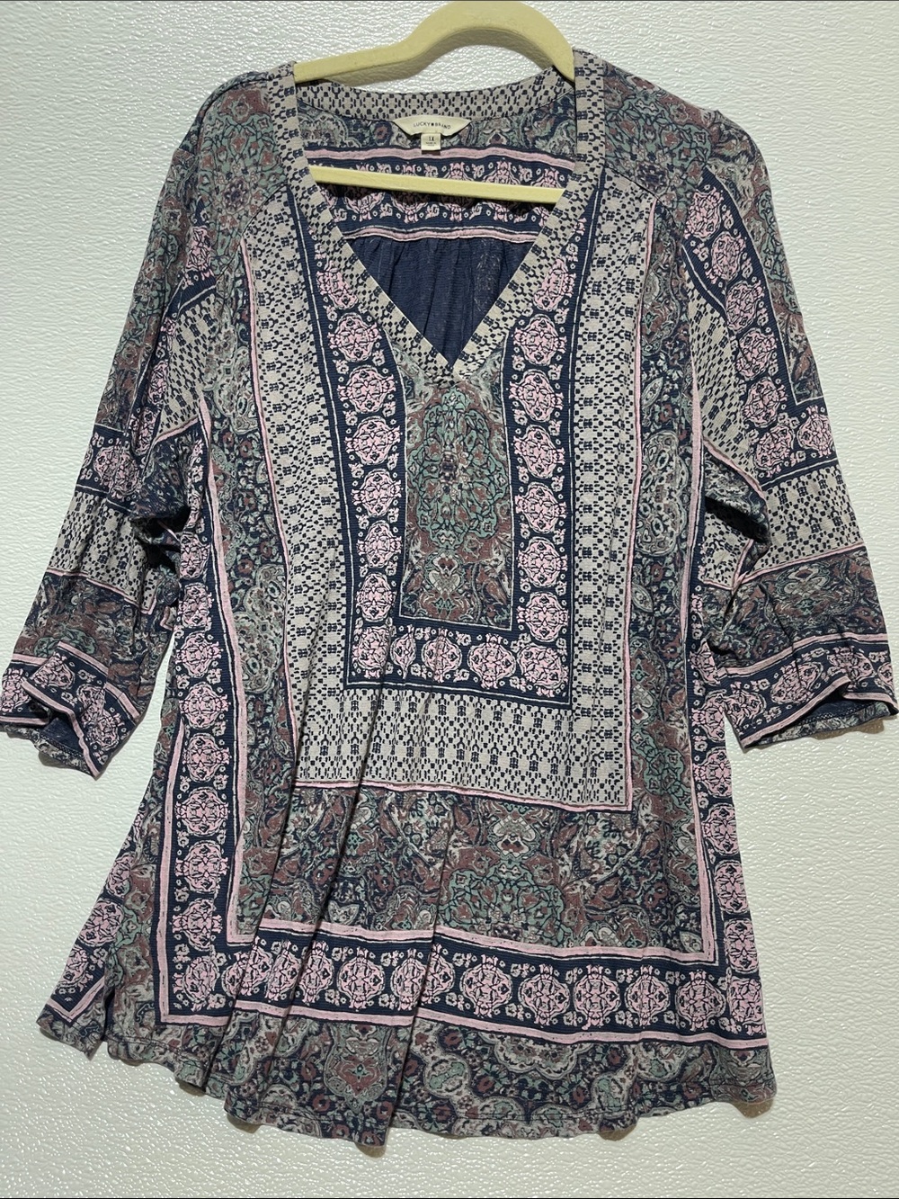 Lucky Brand Pink & Navy Paisley V-Neck Tunic